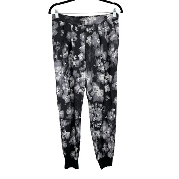 Rebecca Taylor Pleated Georgette Black Ghost Floral Ankle Silk Jogger Pants 4 - Picture 2 of 15